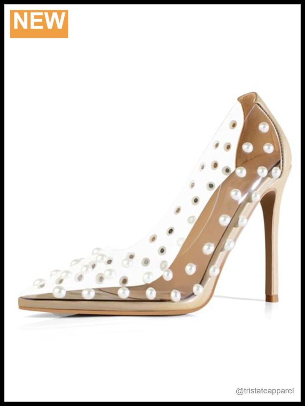 Pearl Studded Pointed Toe PVC Clear High Heel Pumps